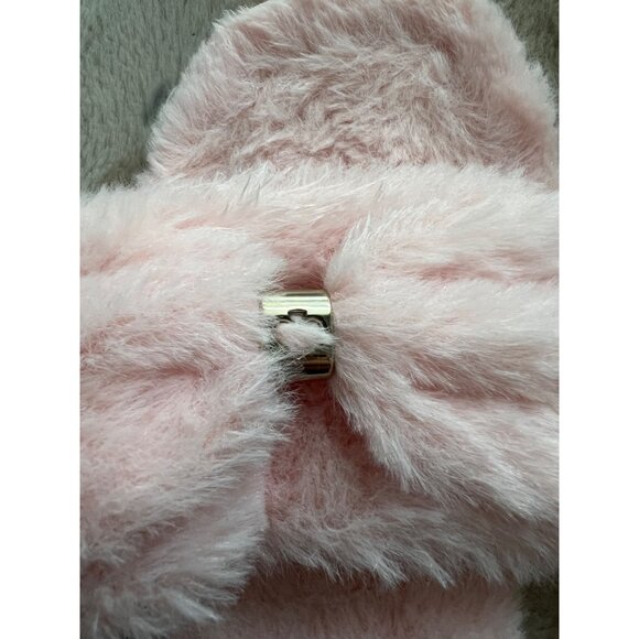 Kate Spade Pink Faux Fur Slippers With Bow & Silver Accent - Picture 3 of 8